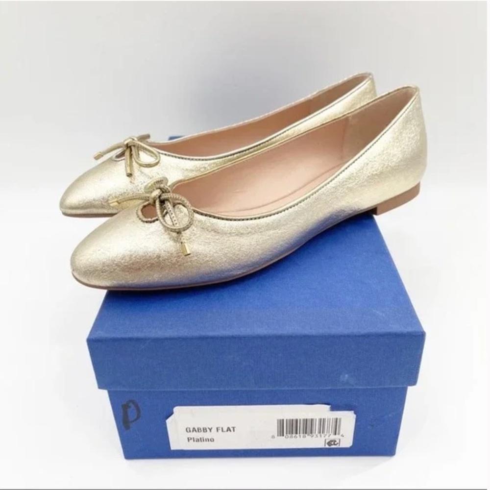 Stuart Weitzman Gabby Flats Gold Platino Ballet Leather Bows Classic NWT 7.5 - Picture 7 of 12